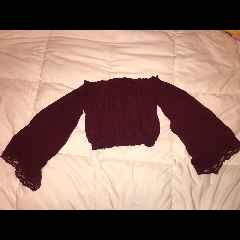 long sleeve off the shoulder cropped top